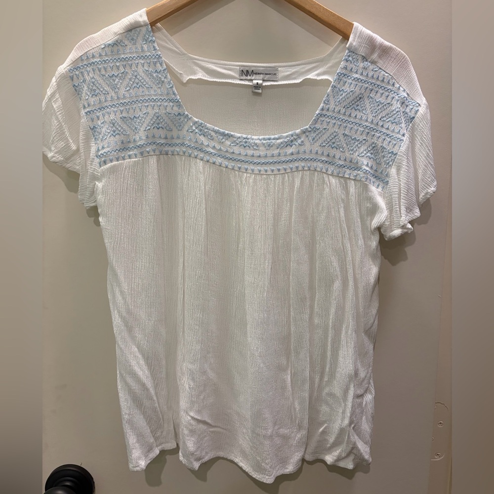 Neiman Marcus Flowy Embroidered Blouse